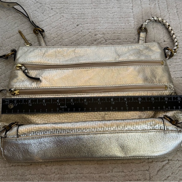 ELLIOT LUCCA GOLD METALLIC Leather Crossbody Clutch Bag - Picture 7 of 8